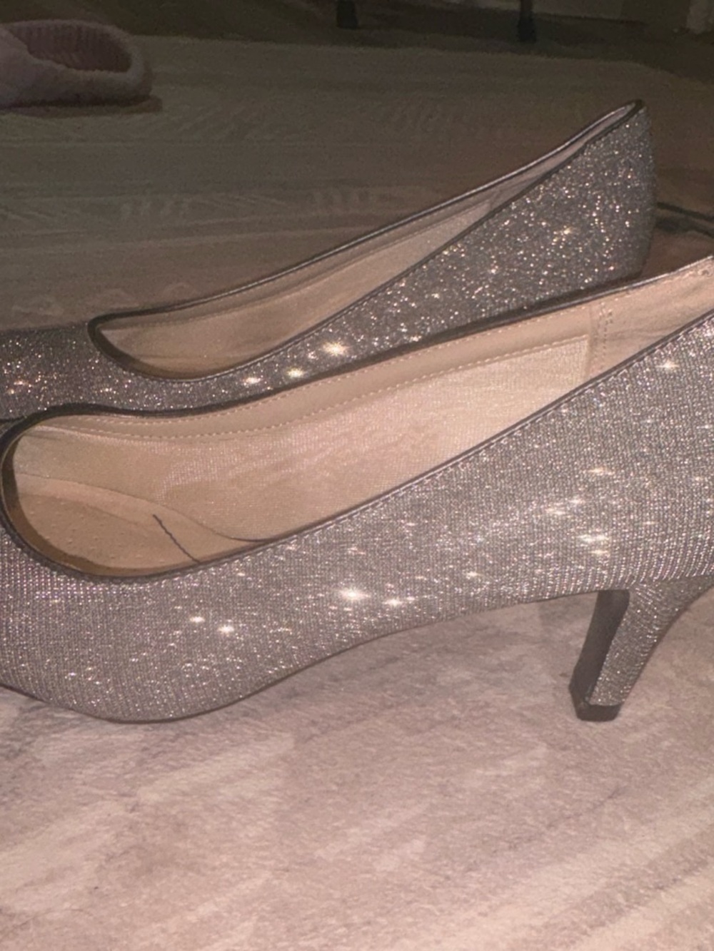 Life Stride Silver Glitter Mid Heel Pumps